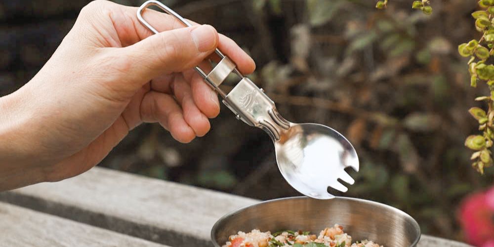 Reusable Foldable Stainless Steel Spork and Food