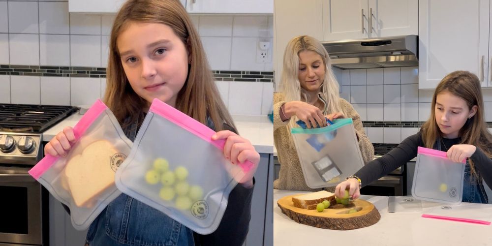 Family packing snacks in Reusable Silicone Bags