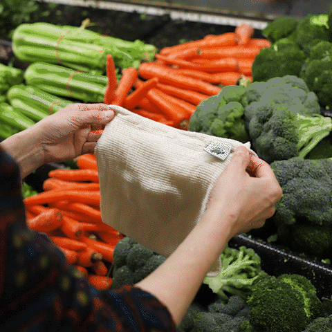 Net Zero Cotton Produce Bags holds broccoli