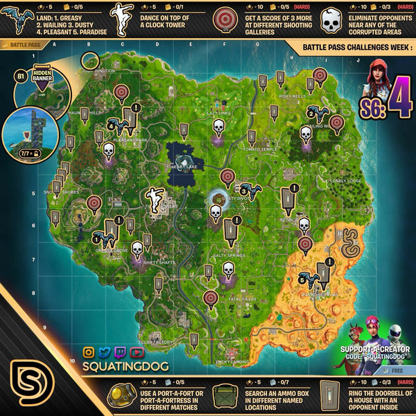 the only things missing from the sheet are the second and third stages for the dance on top of a clock tower challenge the second stage asks you to - fortnite halloween cheat sheet