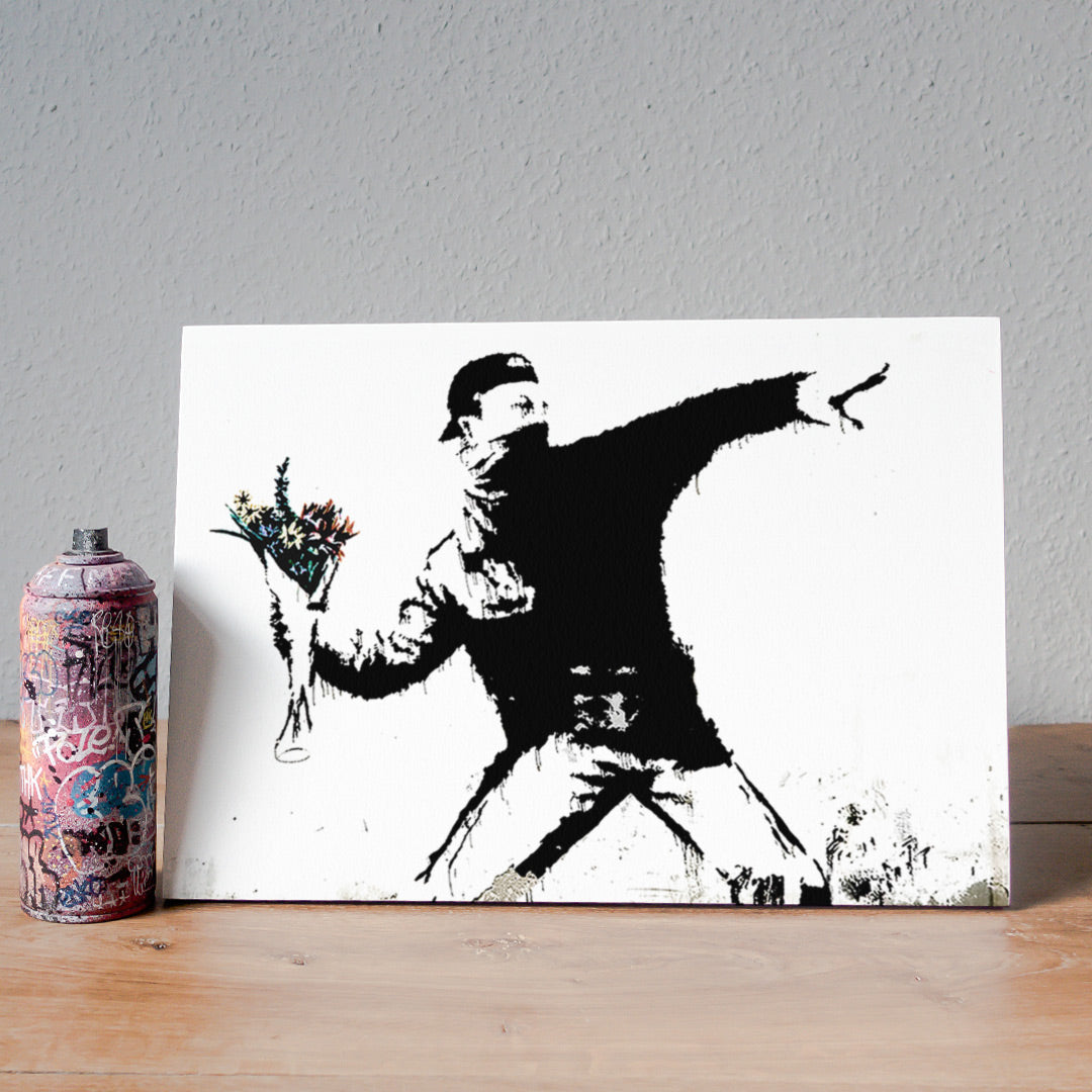 Bekanntes Banksy Bild Kunstwerk Blumenwerfer/ Flower thrower