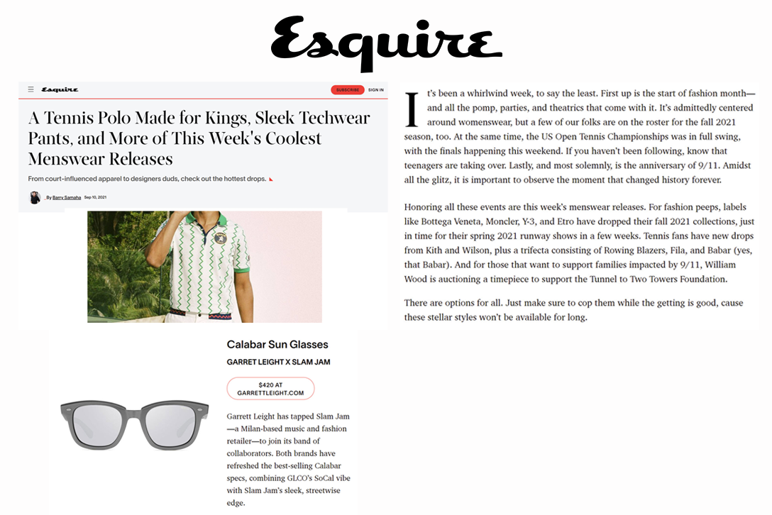 Esquire mentions Garrett Leight California Optical Calabar sunglasses as one of the coolest menswear releases