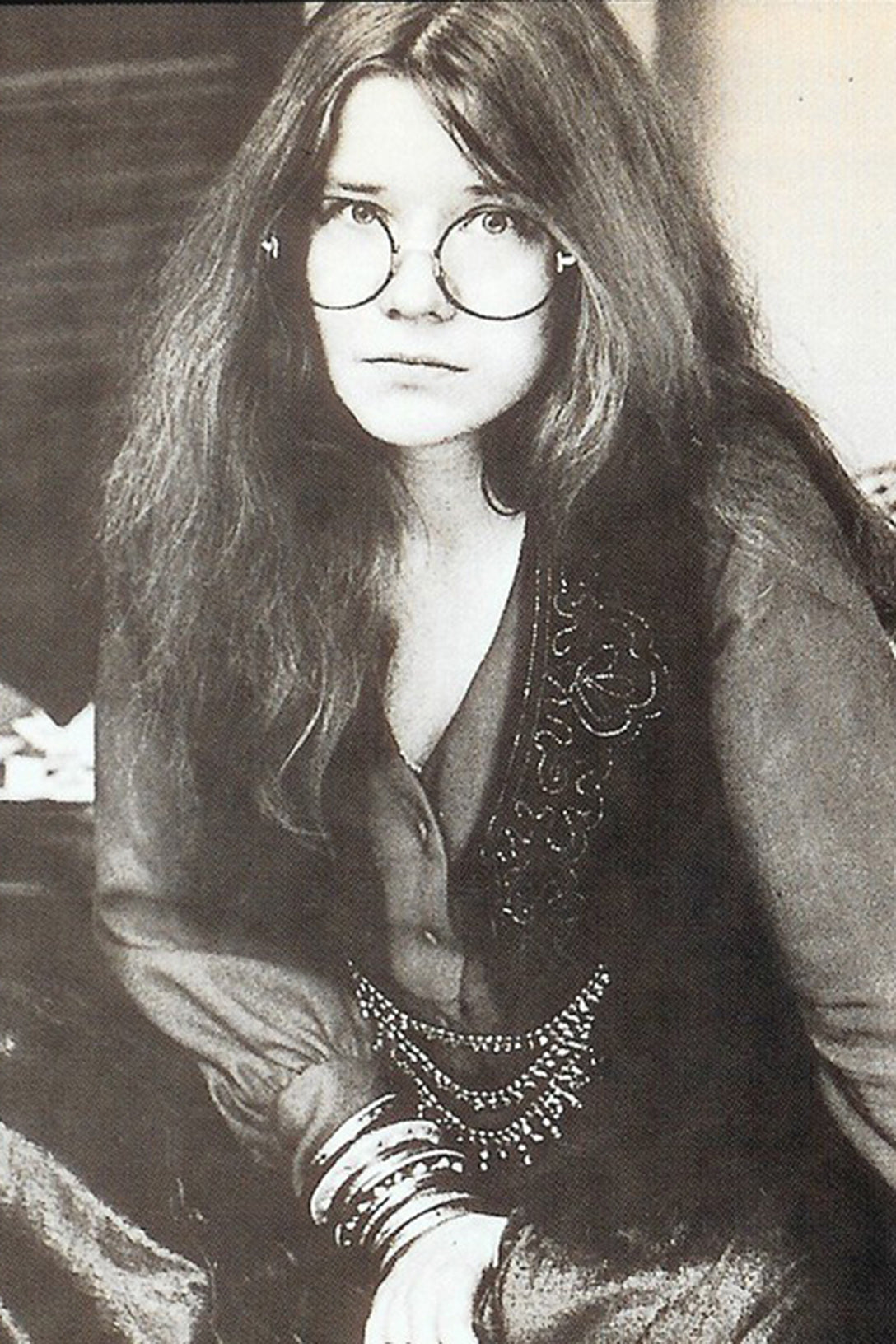 Janis Joplin wearing Round Sunglasses similar to GLCO Wilson M Glasses