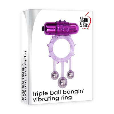 Adam & Eve Triple Ball Bangin Vibrating Cock Ring - Purple 
