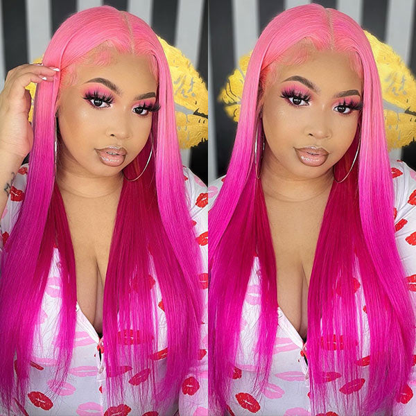 Prestigefyldte kløft nødvendighed VSHOW Light Pink Hair to Darker Pink Hair Long Straight Hair Lace Front  Wigs Ombre Pink Hair Fashion Wigs