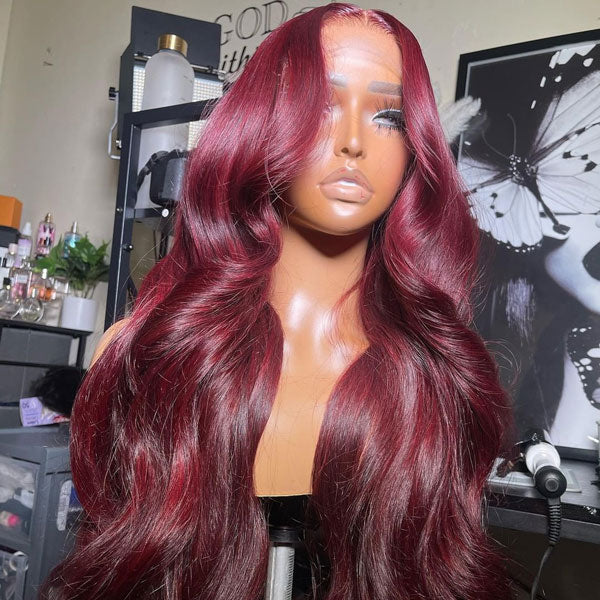 VSHOW Burgundy Dark Red Hair Body Wave Wig 99j Hair Color Human Hair Wigs  Near Me