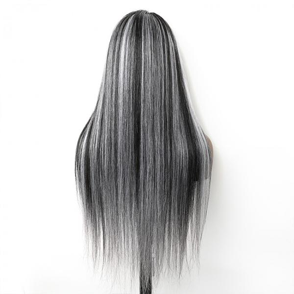 VSHOW Black Hair With Silver Highlights Pictures Ash Gray Hair Color Long  Straight Hair Wigs