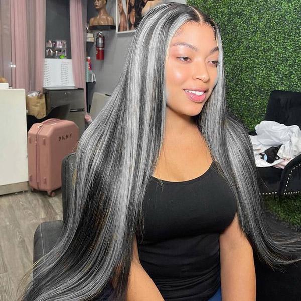 Amazoncom  Wiggins Highlight Grey Wig Human Hair Body Wave Lace Front Wig  With Grey Highlights Human Hair 4x4 Grey Highlight Lace Front Wig Human Hair  Platinum Blonde Highlight Wig For Black