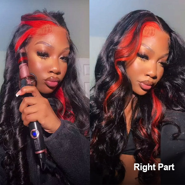 VSHOW Red Skunk Stripe Hair Lace Front Wig Transparent Lace Front Human Hair  Wigs Flat Iron Curls