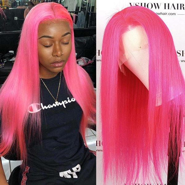 VSHOW Hot Pink Hair Long Hairstyles For Straight Hair Human Hair Wigs Near  Me Hair Color Trends 2022