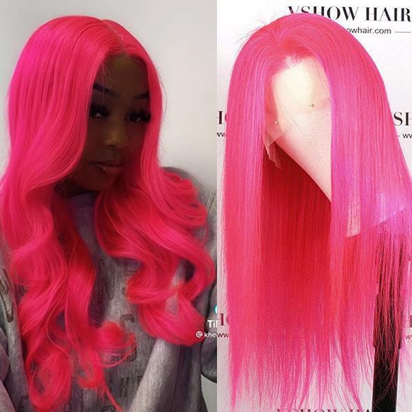 VSHOW Hot Pink Hair Long Hairstyles For Straight Hair Human Hair Wigs Near  Me Hair Color Trends 2022