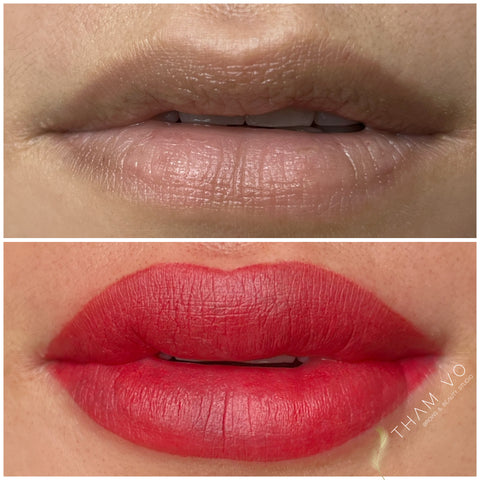 before dark lips, after red lip tattoo