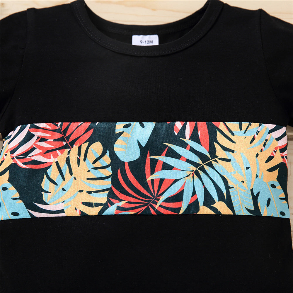Boys Leaf Printed Short Sleeve T-shirt trendy kids wholesale clothing