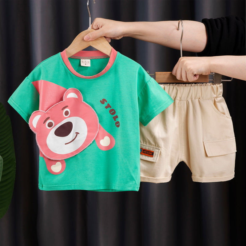 Two-Piece Set Children's Clothing Summer Suit 2022 New Summer Clothing Children's Cotton Short-Sleeved Casual T-Shirt Shorts