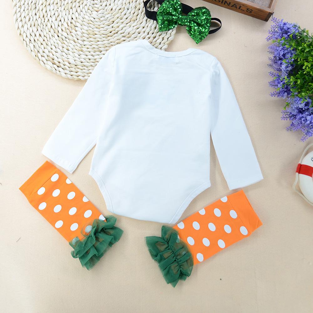 Halloween Baby Pumpkin Long Sleeve Romper + Lace Socks + Headband Baby Clothes In Bulk