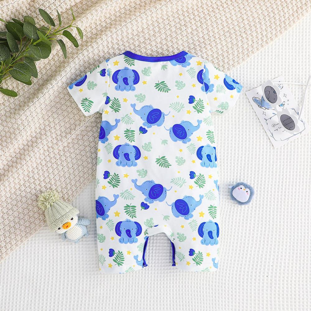 Summer Cute Elephant Baby Short Sleeve Jumpsuit Wholesale Baby Clothing