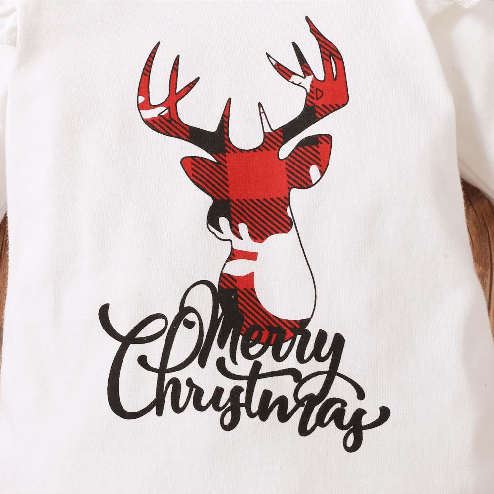 Christmas 0-18M Baby Girl Cute Little Elk Print Romper + Plaid Skirt Wholesale Baby Clothes