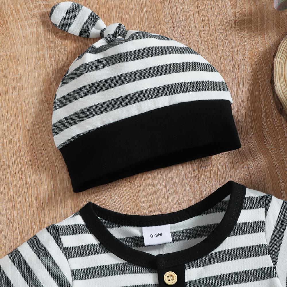 Newborn Boy Summer Short Sleeve Stripe Romper + Hat Set Wholesale Baby Clothes In Bulk