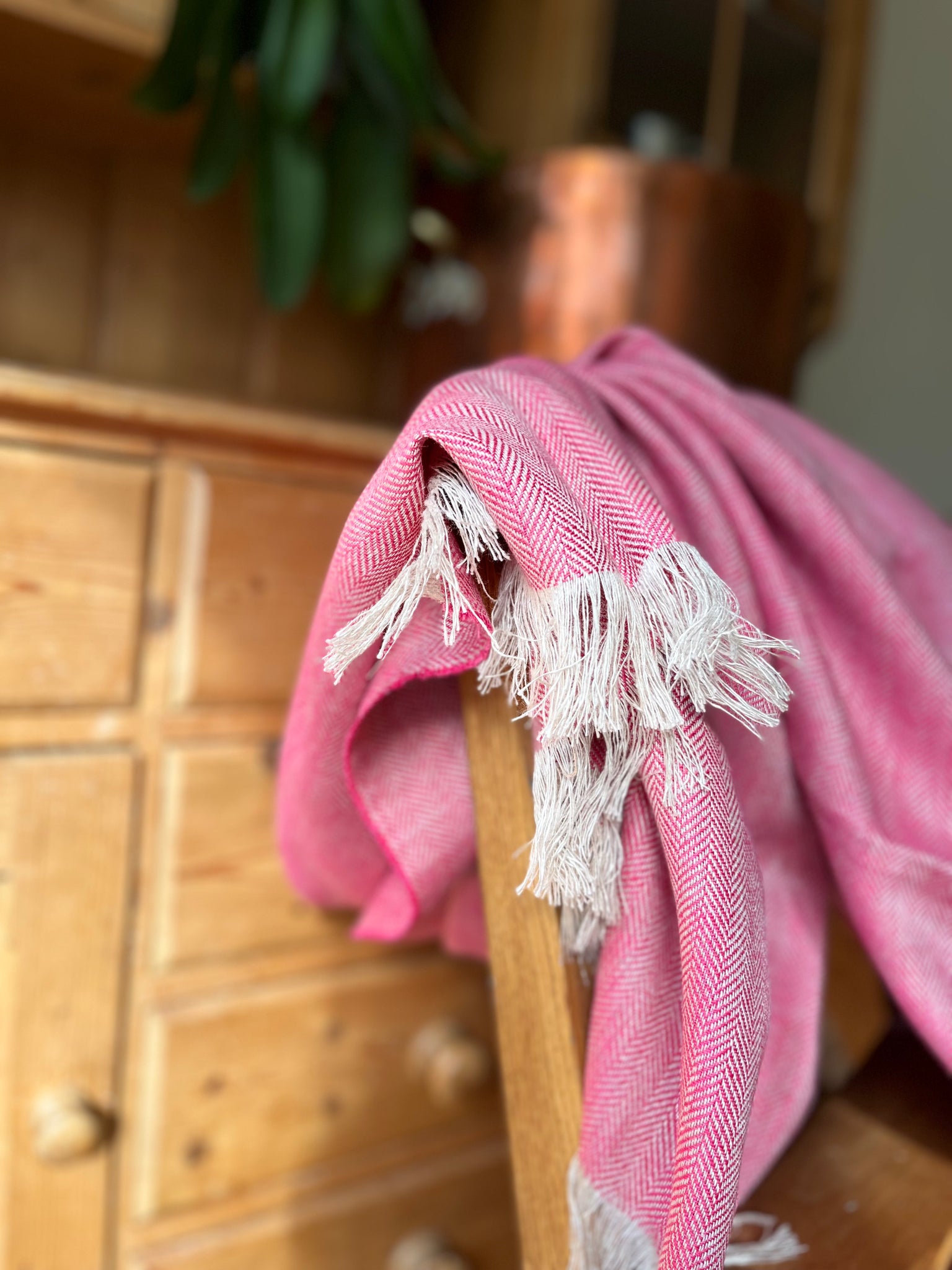 pink linen throw