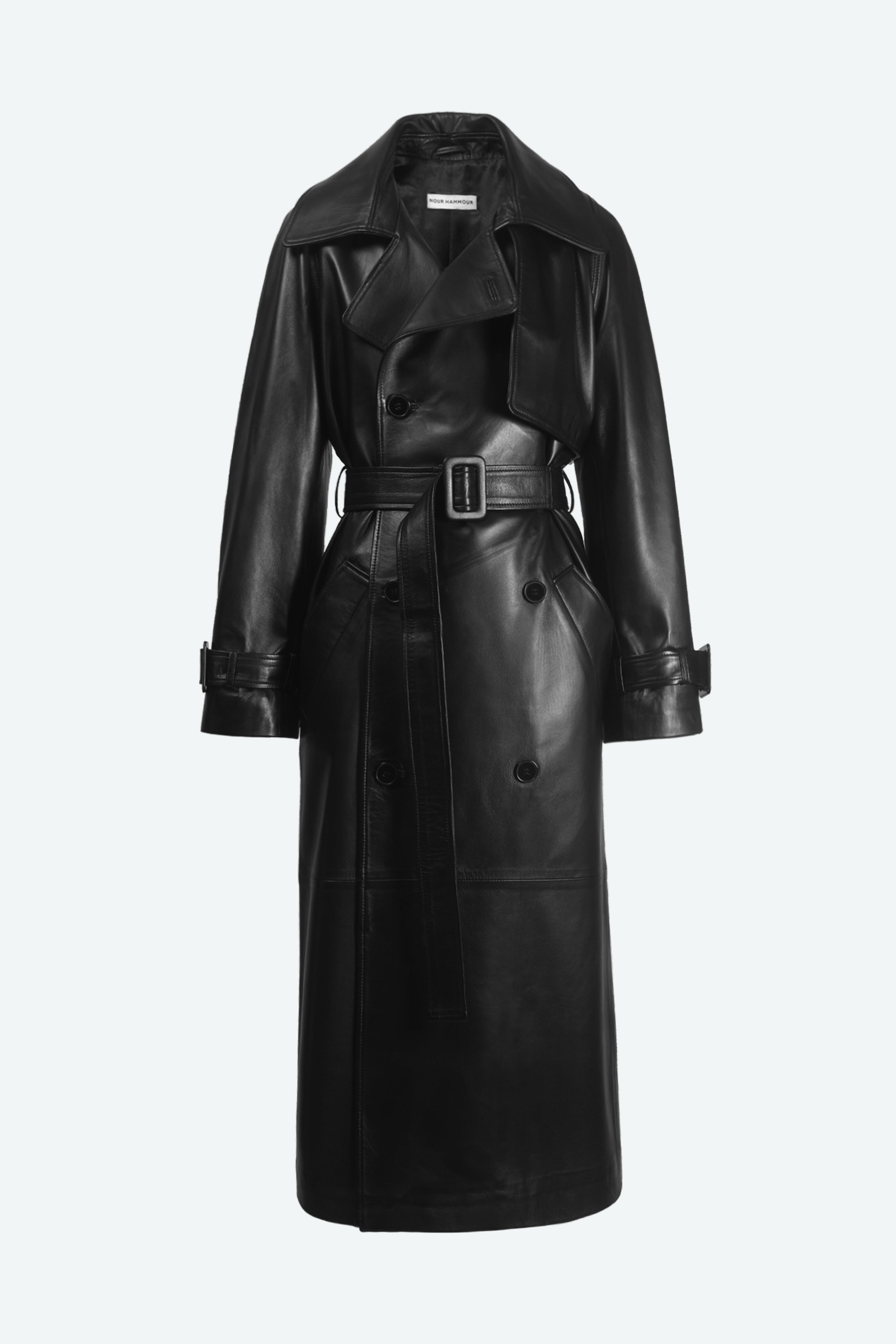 Henri Black Leather Trench Coat Packshot