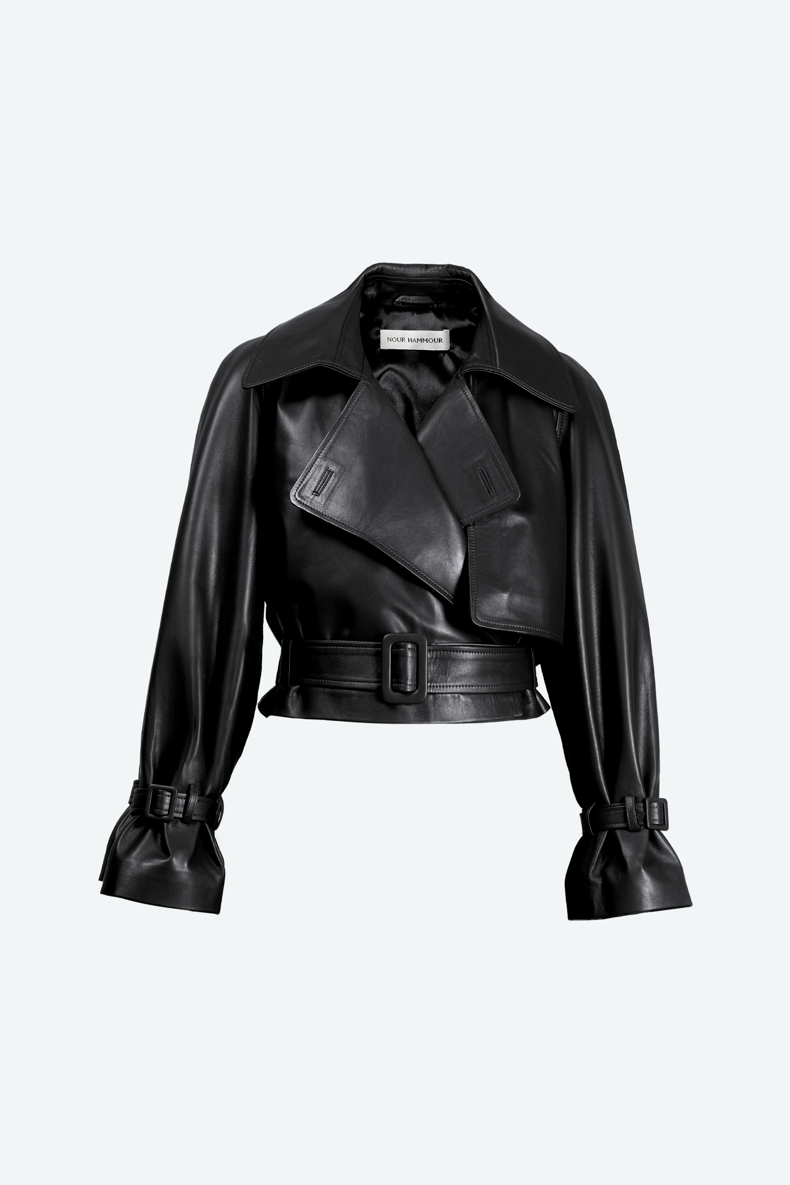 Hatti Black Cropped Leather Jacket Packshot