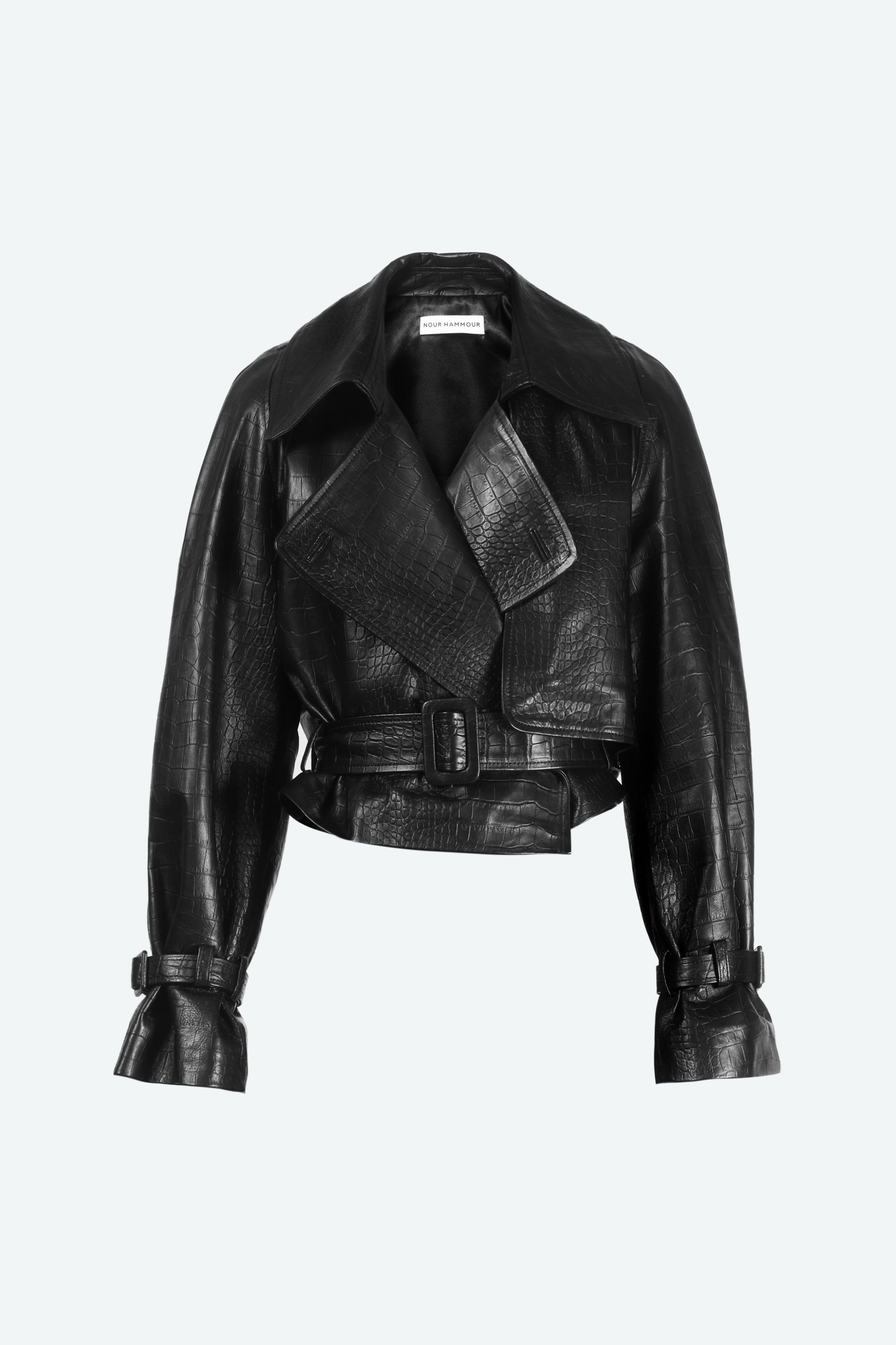 Hatti Croco Black Cropped Leather Jacket Packshot