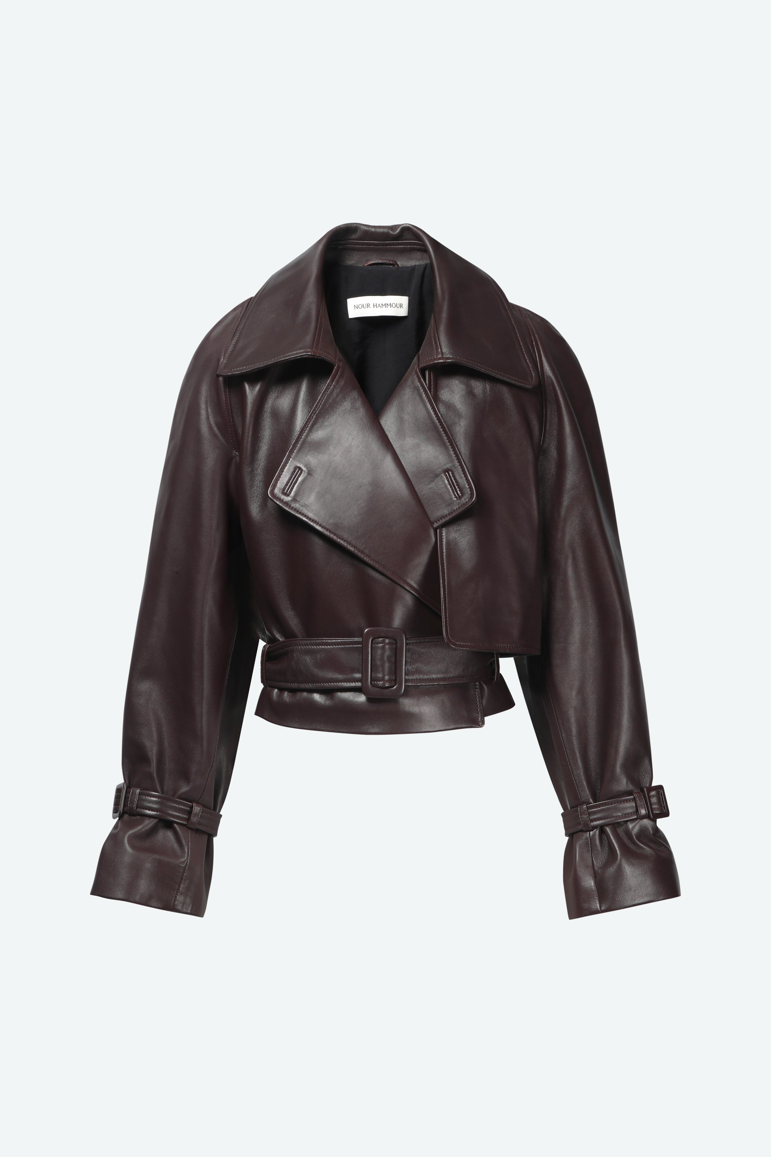 Hatti Dark Chocolate Cropped Leather Jacket Packshot