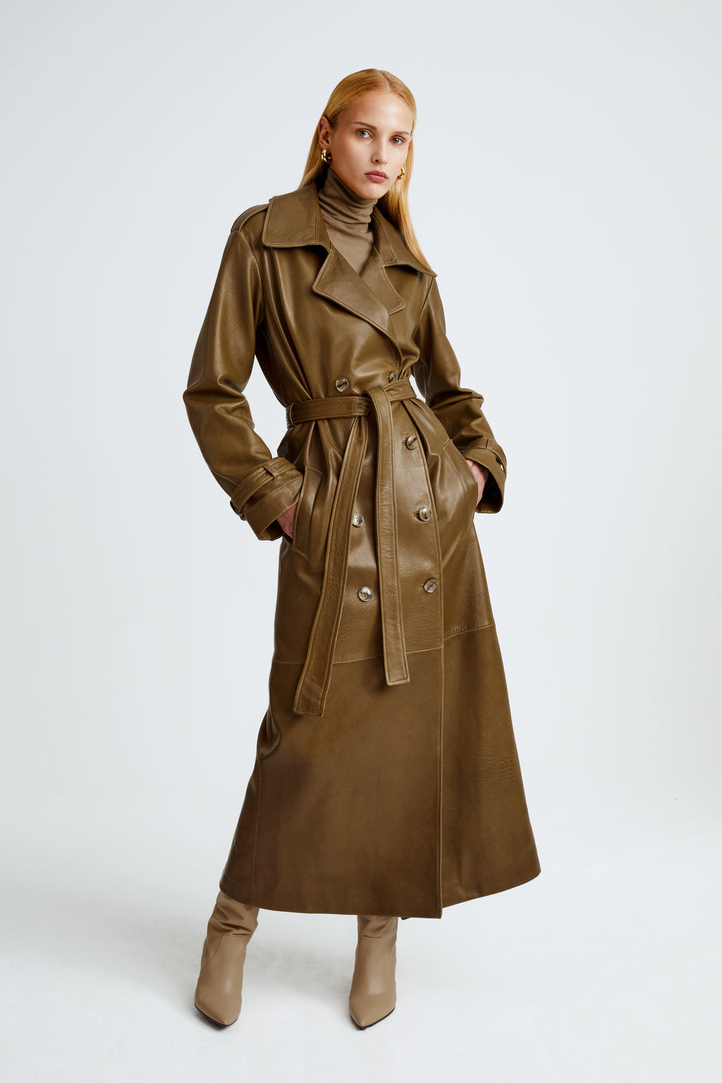 Haya Belted Leather Trench
