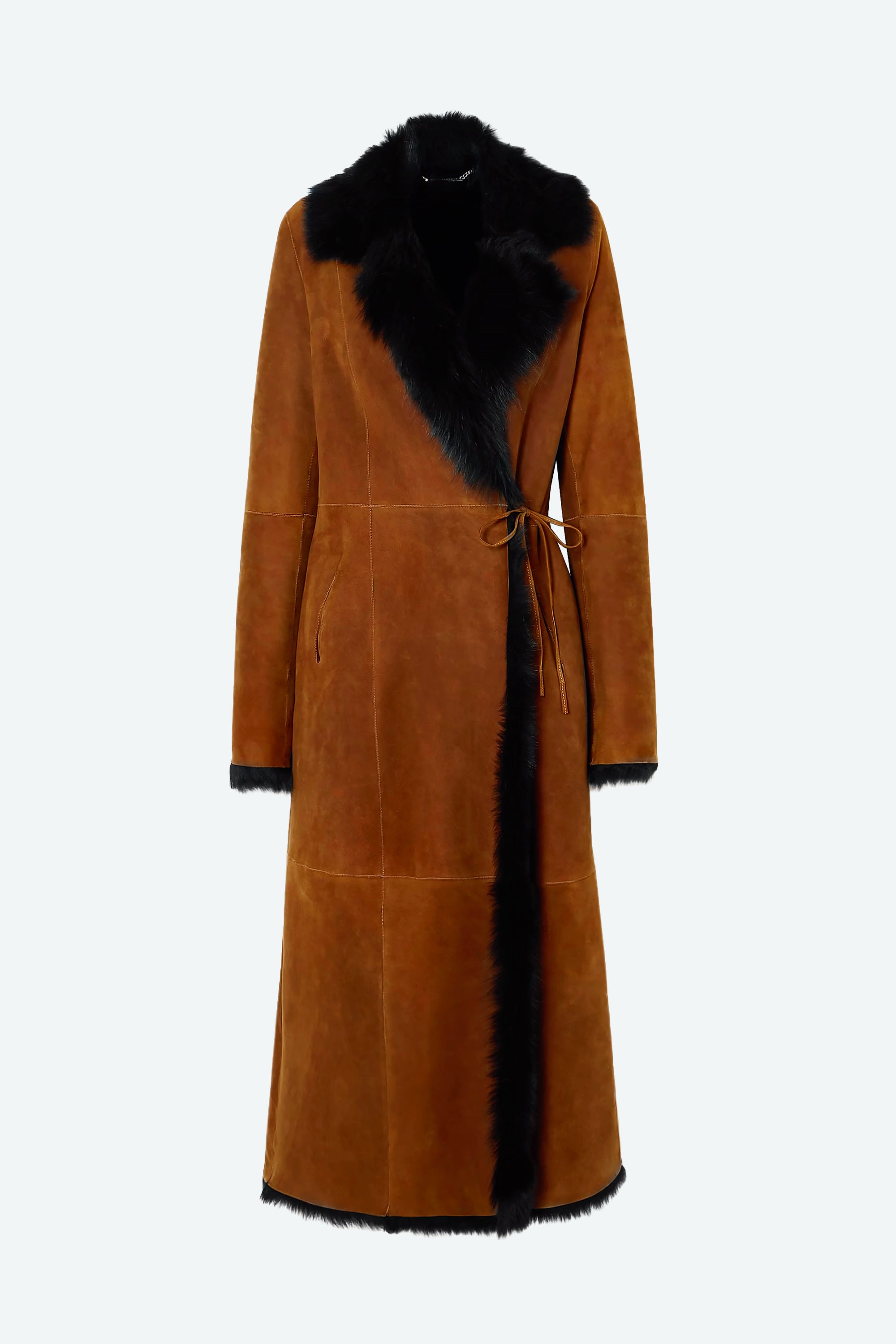 Joni Cognac Black 90s Glamour Shearling Coat Packshot