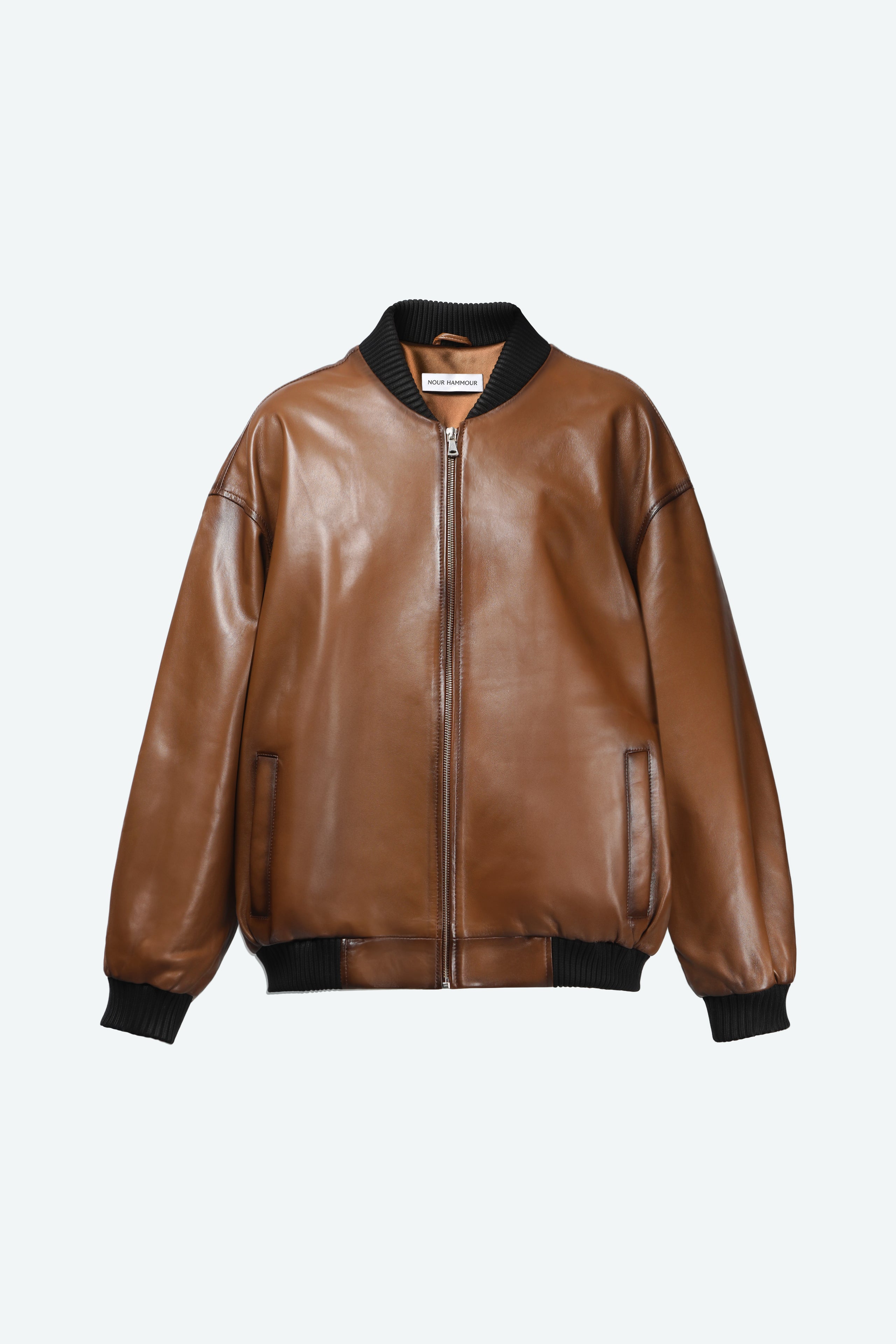 Marly Brown Leather Bomber Jacket Packshot