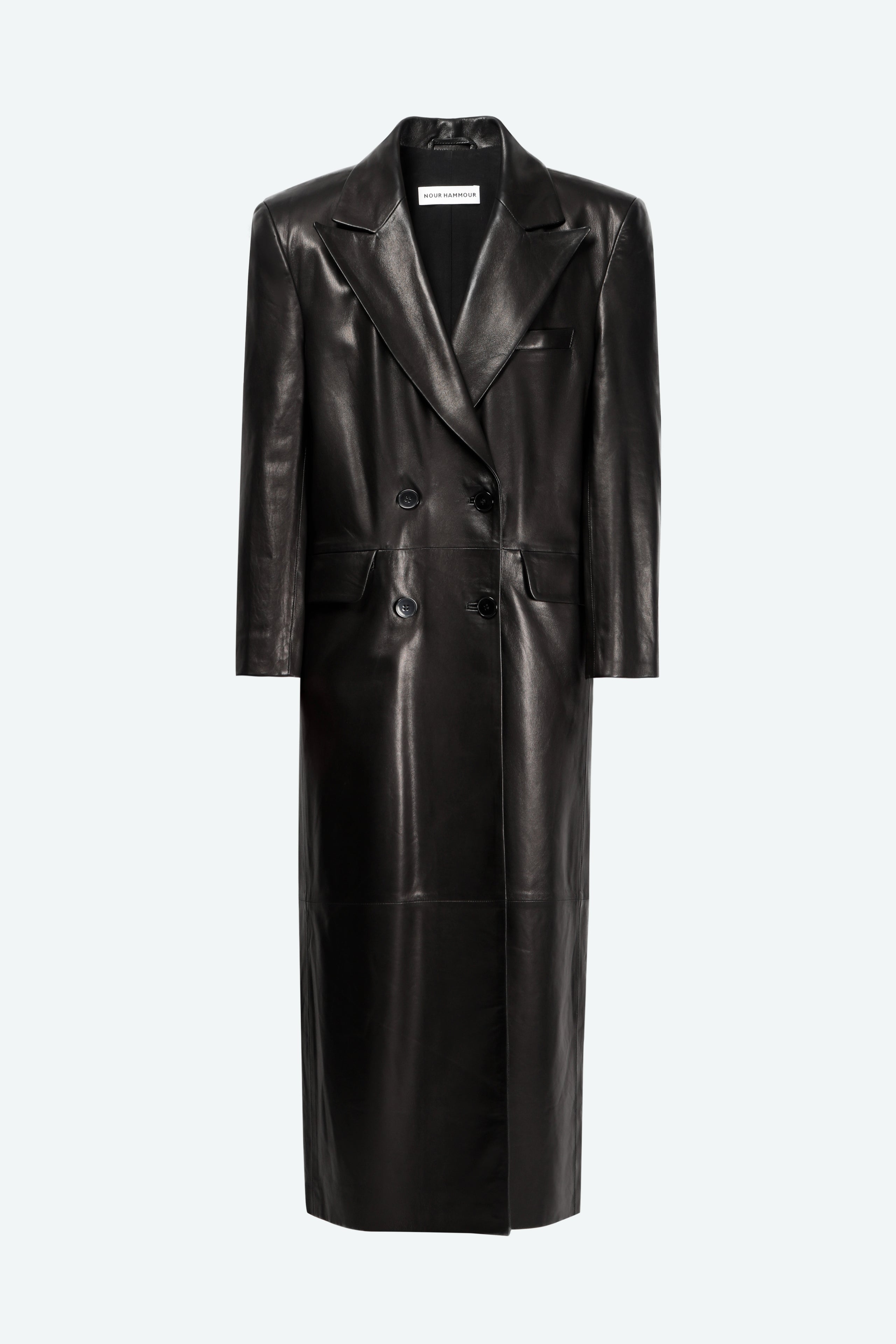 Misha Black Long Leather Coat Packshot