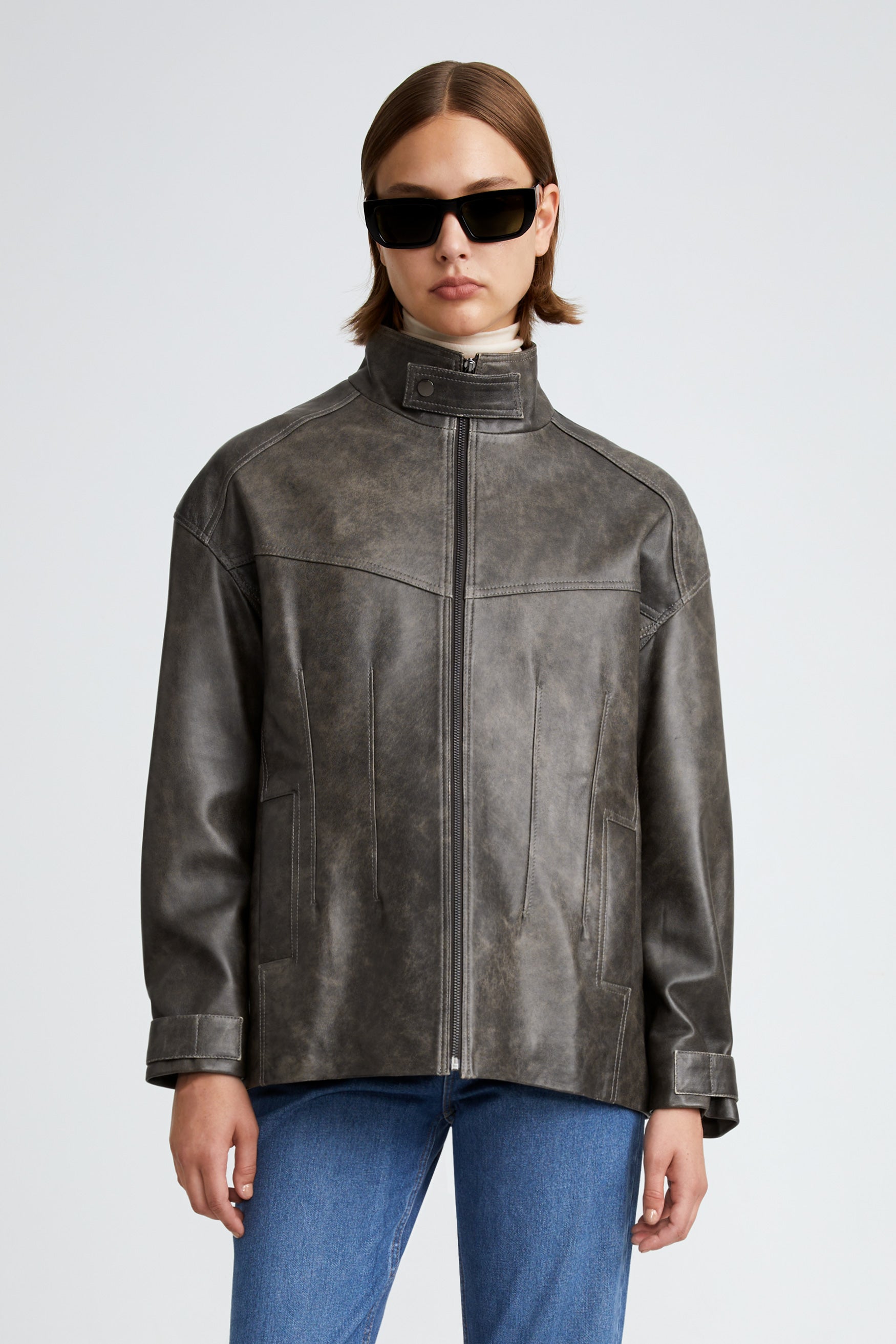 Leather denim jacket model RUE