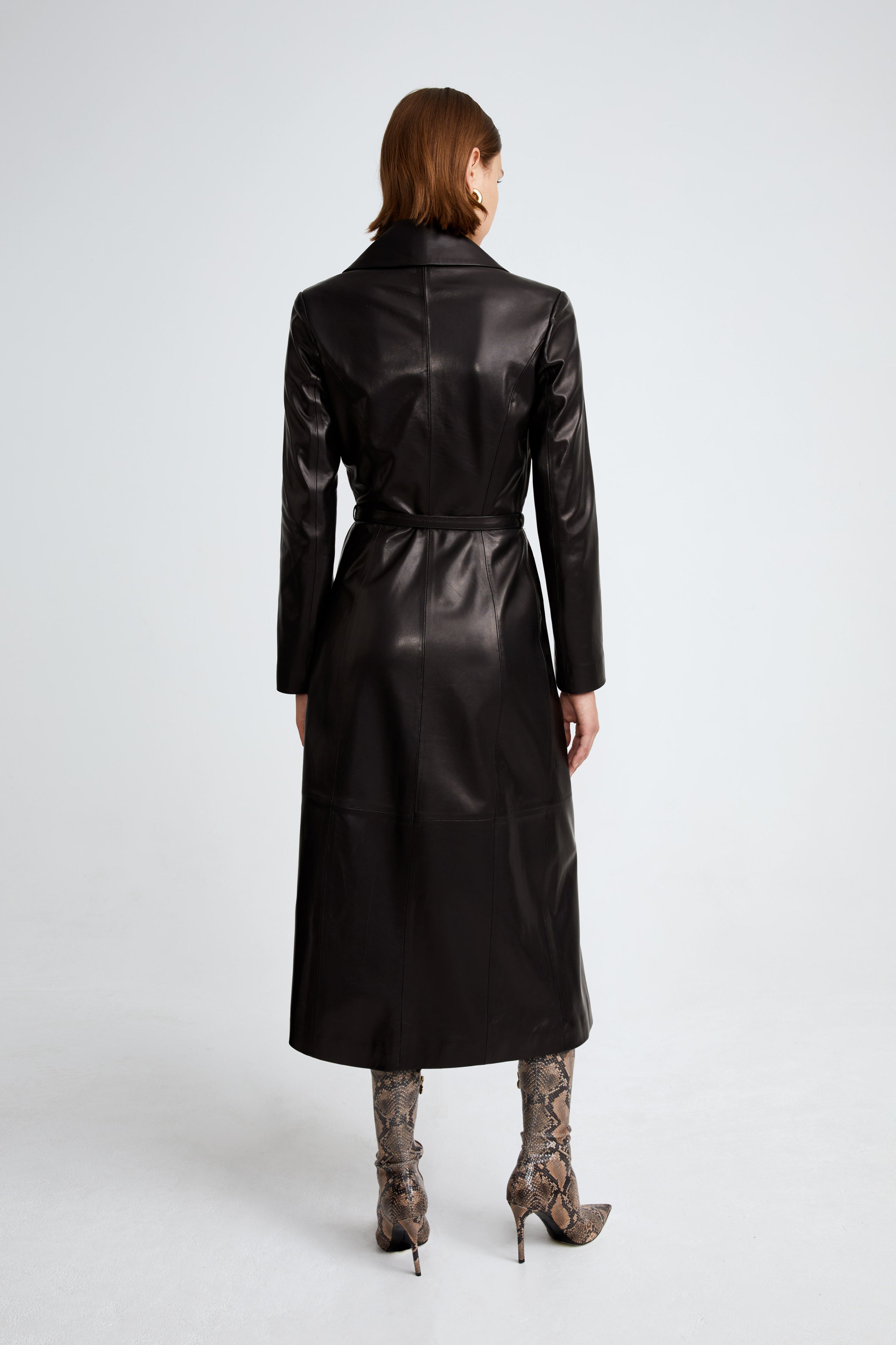 Model is wearing the Tamara Black Belted Ladylike Coat Back