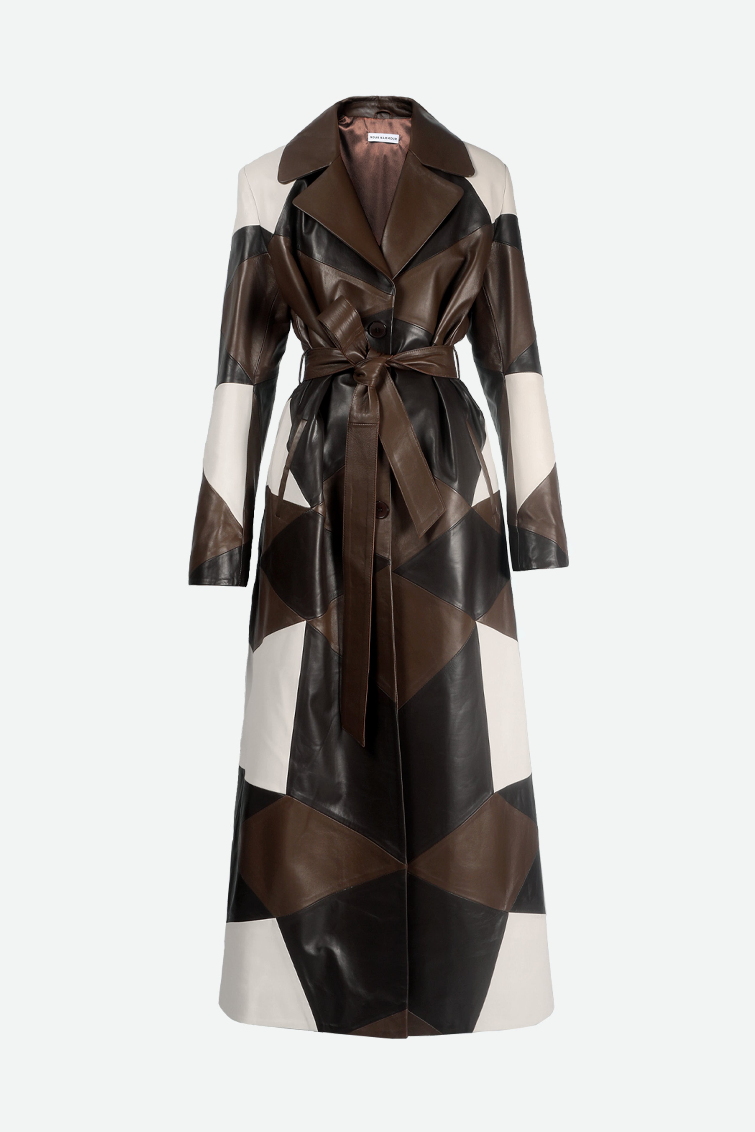 Sonja Cocoa Vanilla Brown Patchwork Leather Trench Packshot