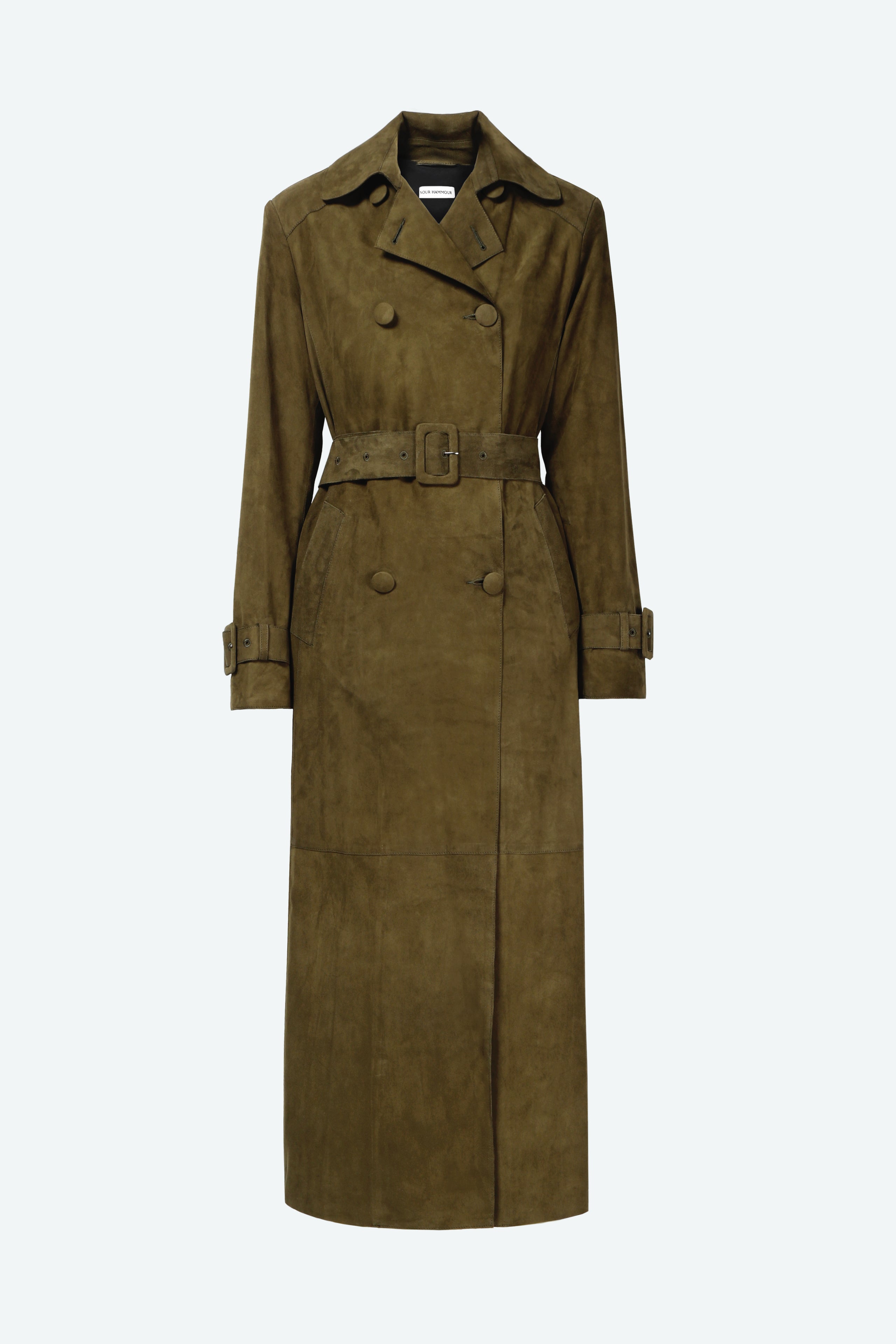 Tate Olive Everyday Suede Trench Coat Packshot