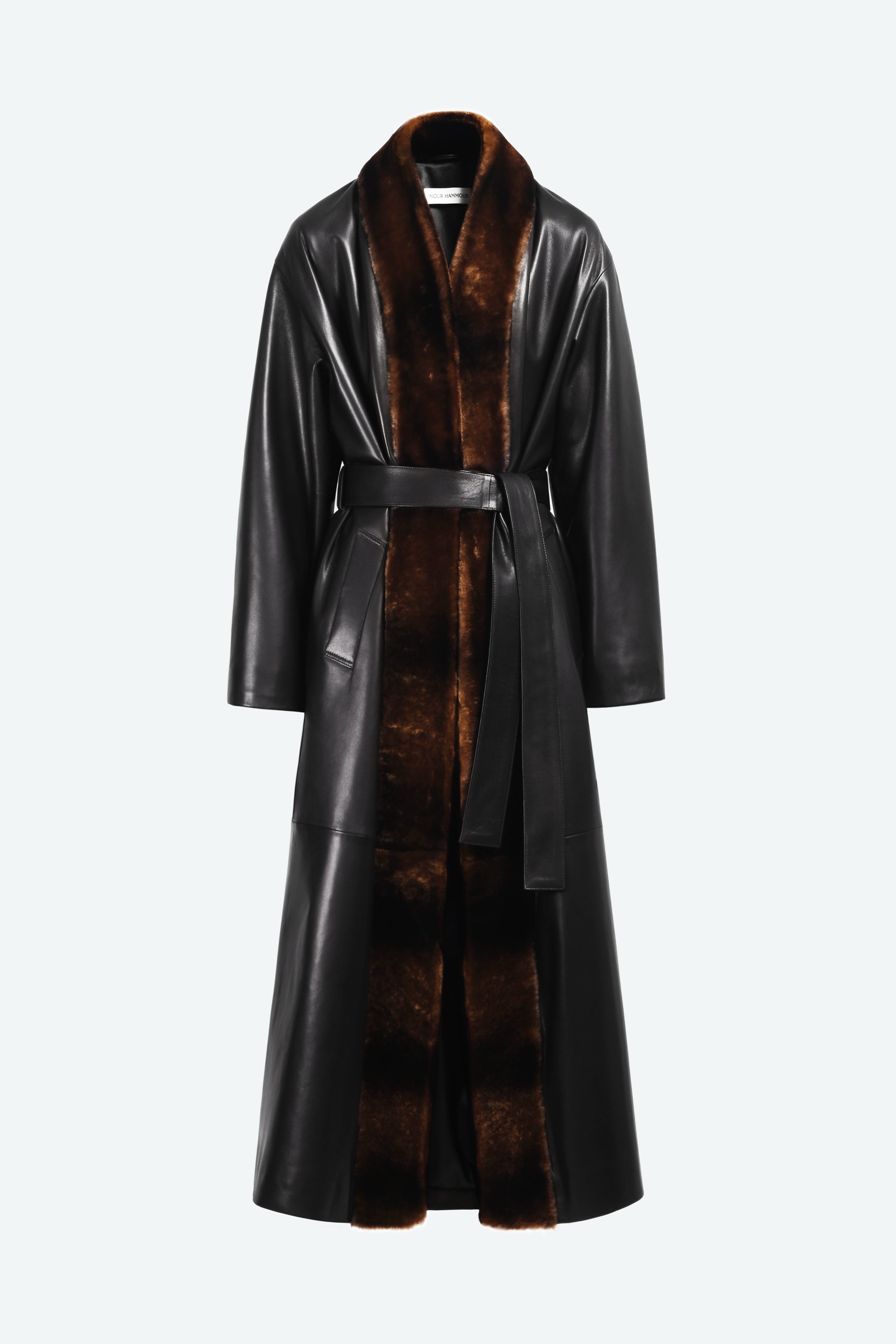 Nour Hammour Vivian Black Chinchilla - Elegant Leather Trench - Silhouette