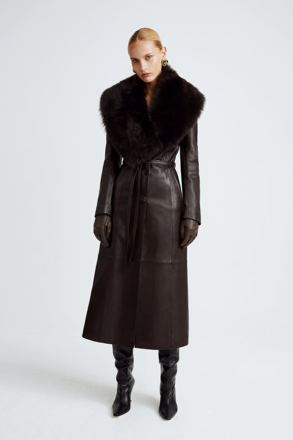 Wallace Shearling Collar Leather Coat