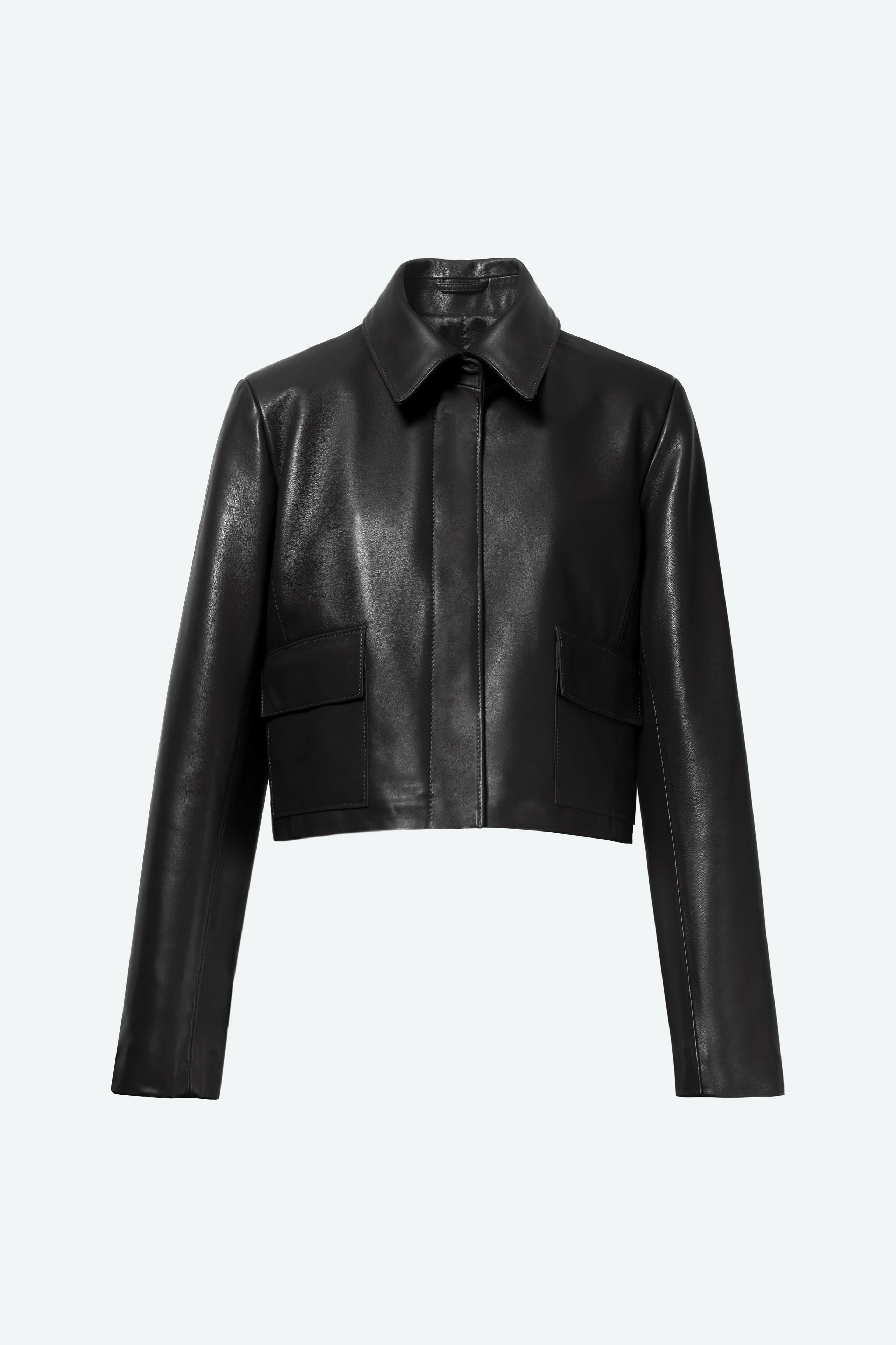 Bleeker Black Cropped Leather Jacket Packshot