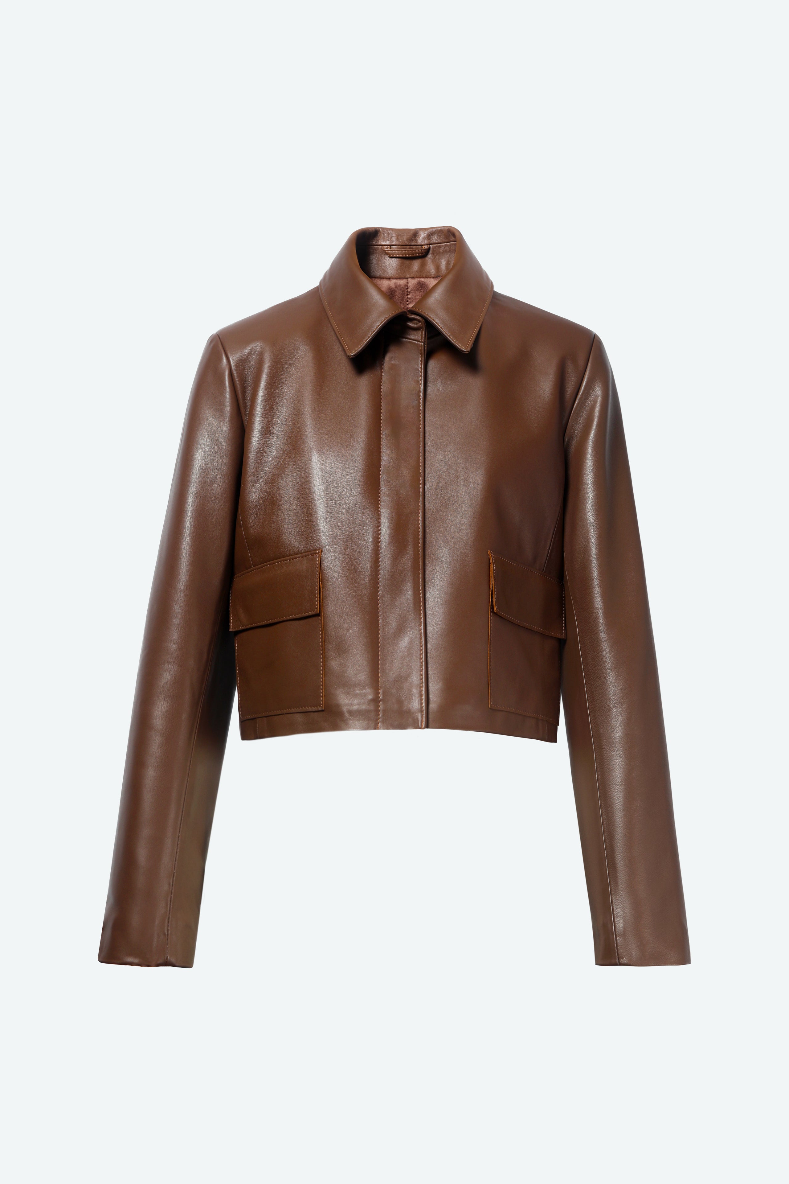 Bleeker Milk Chocolate Cropped Leather Jacket Packshot