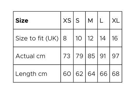 Racerback tank top size chart