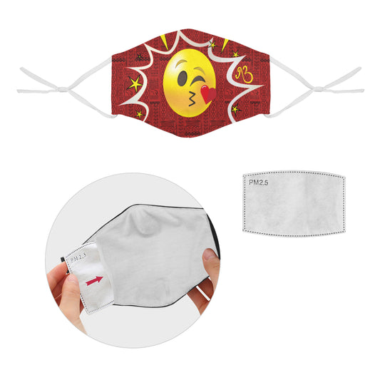 I Care! Tribal Print Comic Emoji Cotton Fabric Face Mask with Filter Slot and Adjustable Strap - Non-medical use (2 Filters Included)