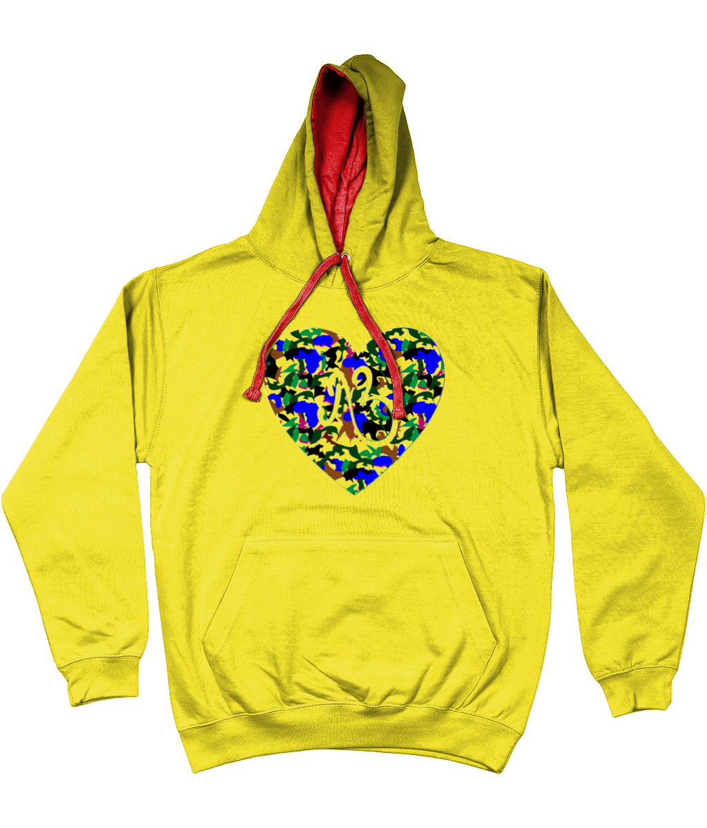 flyersetcinc Camo Heart Unisex Hoodie with a contrast hood and string