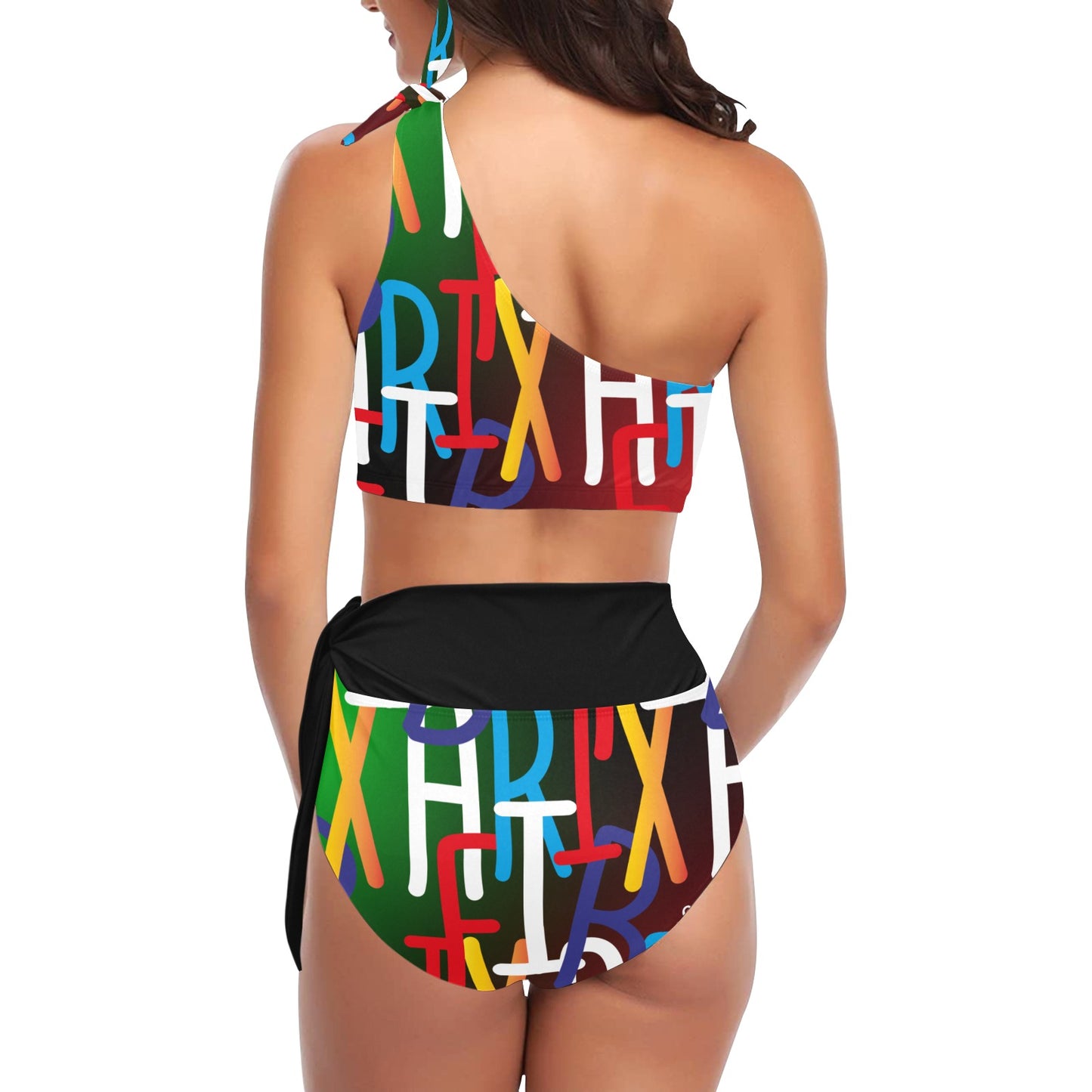 flyersetcinc Collage One Shoulder High Waist Bikini