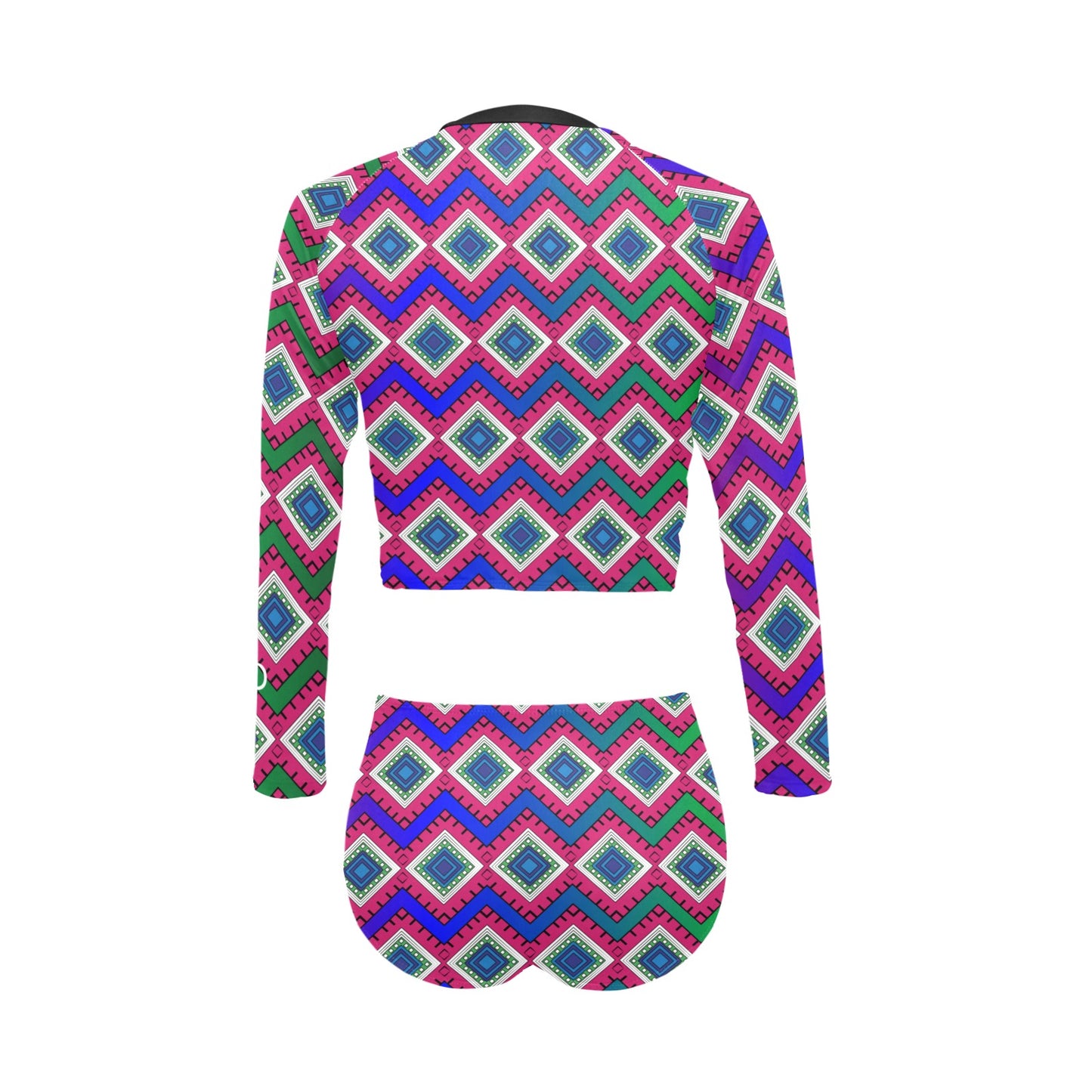 Quad Print Long Sleeve Bikini Swimsuit Set