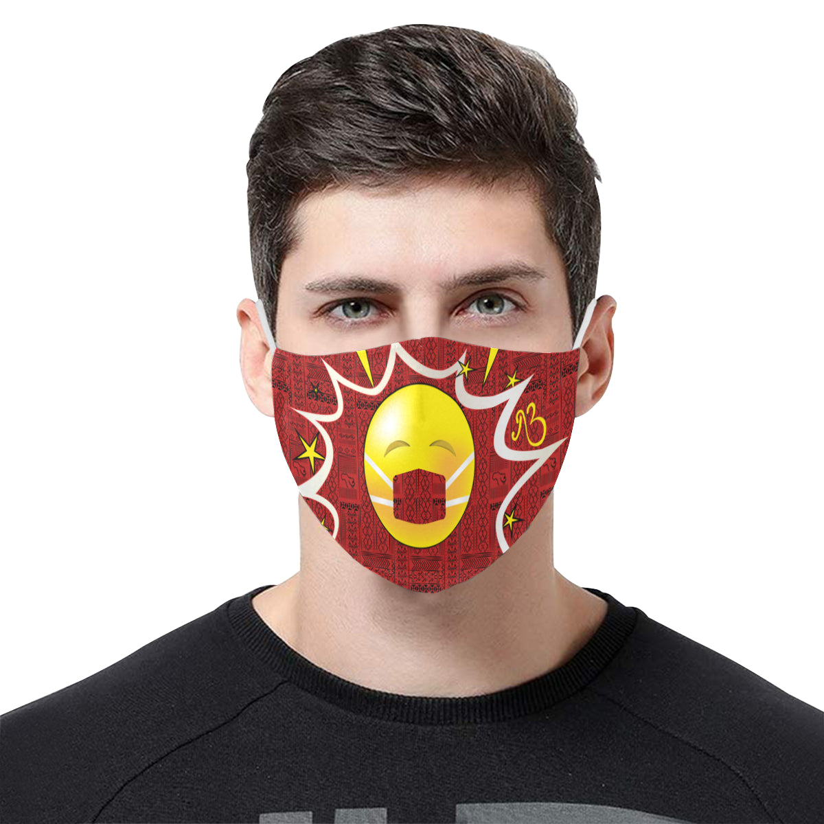 Mask on Tribal Print Comic Emoji Cotton Fabric Face Mask with Filter Slot and Adjustable Strap - Non-medical use (2 Filters Included)