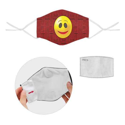 Hi! Tribal Print Emoji Cotton Fabric Face Mask with Filter Slot and Adjustable Strap - Non-medical use (2 Filters Included)