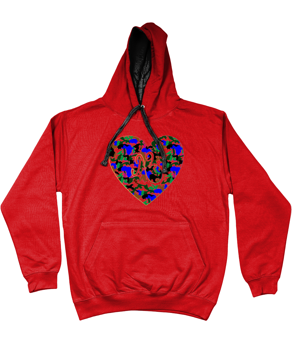 flyersetcinc Camo Heart Unisex Hoodie with a contrast hood and string
