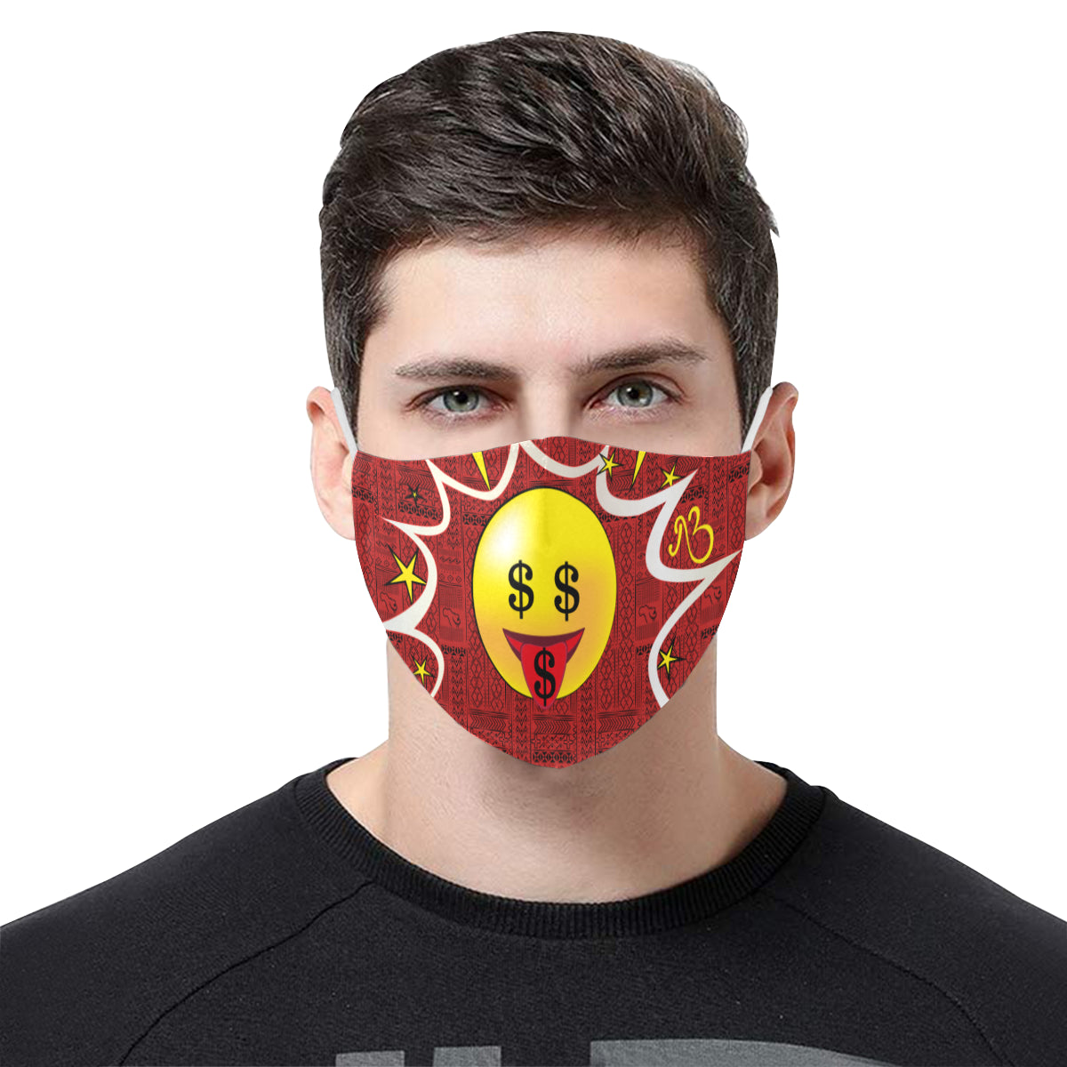 Like a Bawse! Tribal Print Comic Emoji Cotton Fabric Face Mask with Filter Slot and Adjustable Strap - Non-medical use (2 Filters Included)