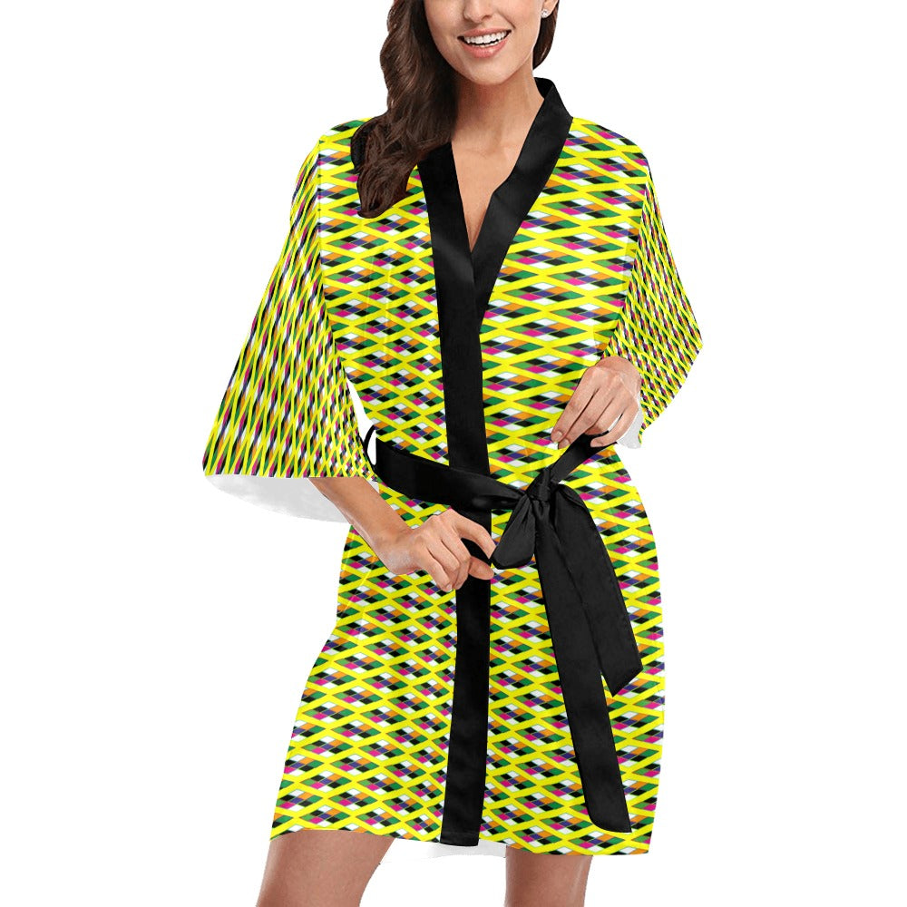 Ankara Pyramid Print Yellow Kimono Robe