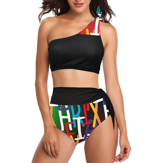 flyersetcinc Collage One Shoulder High Waist Bikini